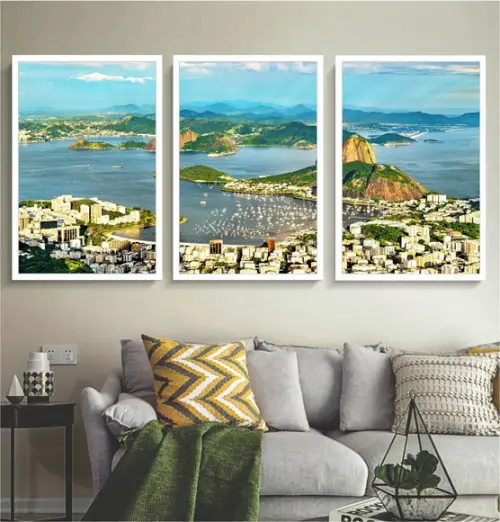 Kit 3 Quadros Decorativos Rio De Janeiro Cidade Com Moldura