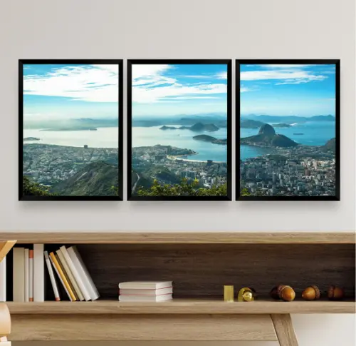Kit 3 Quadros Decorativos Rio De Janeiro Paisagem Moldura