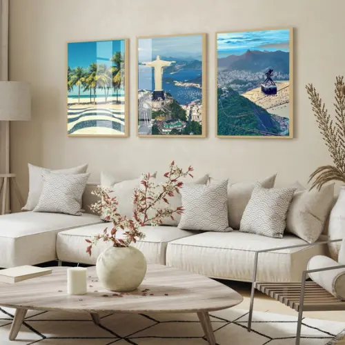 Kit 3 Quadros Decorativos Rio de Janeiro com Moldura e Vidro