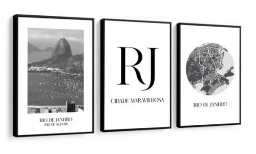 Kit 3 Quadros Decorativos Rio De Janeiro Paisagem Moldura