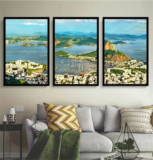 Kit 3 Quadros Decorativos Rio De Janeiro Paisagem Moldura