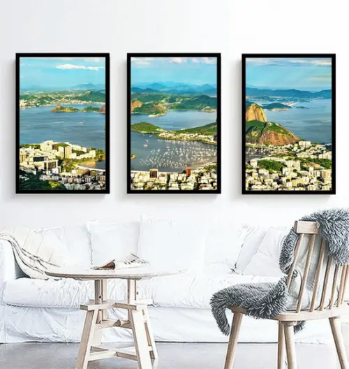 Kit 3 Quadros Decorativos Rio De Janeiro Paisagem Moldura