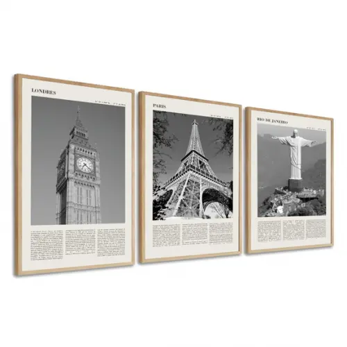 Kit 3 Quadros Decorativos Rio Londres E Paris Com Moldura