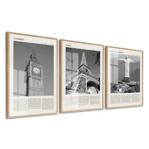Kit 3 Quadros Decorativos Rio Londres E Paris Moldura Vidro