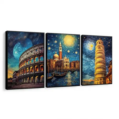 Kit 3 Quadros Decorativos Roma Coliseu Itália Veneza Moldura