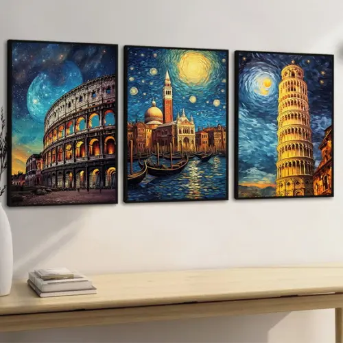 Kit 3 Quadros Decorativos Roma Coliseu Itália Veneza Moldura