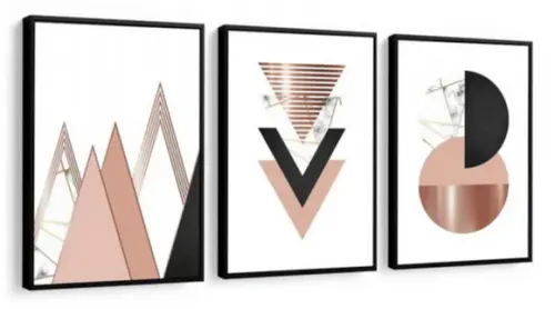 Kit 3 Quadros Decorativos Sala Moderno Geométrico Molduras