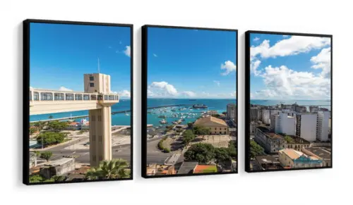 Kit 3 Quadros Decorativos Salvador Bahia Cidade Com Moldura