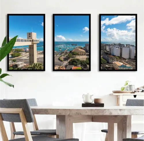Kit 3 Quadros Decorativos Salvador Bahia Cidade Com Moldura