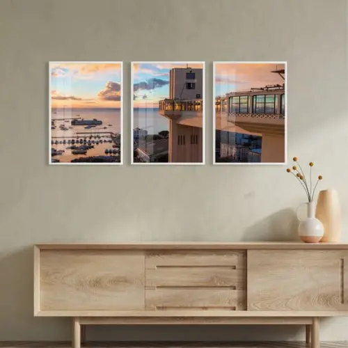 Kit 3 Quadros Decorativos Salvador Bahia com Moldura e Vidro