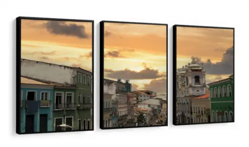 Kit 3 Quadros Decorativos Salvador Bahia Pelourinho Moldura