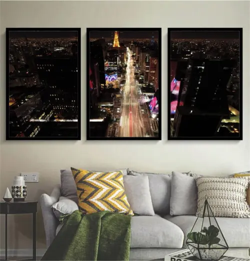 Kit 3 Quadros Decorativos São Paulo Avenida Paulista Moldura