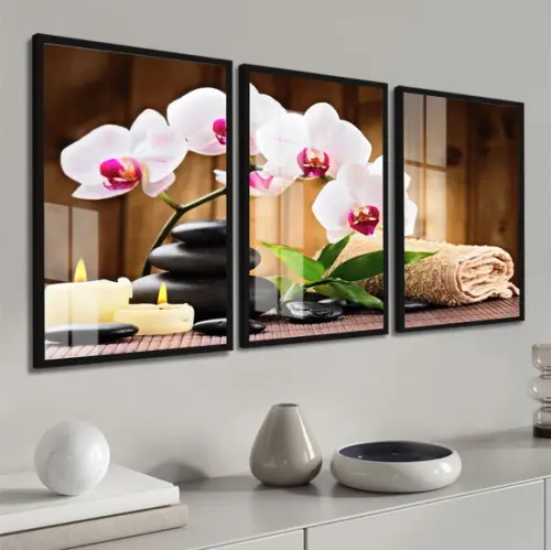Kit 3 Quadros Decorativos Spá Estética Salão Moldura e Vidro