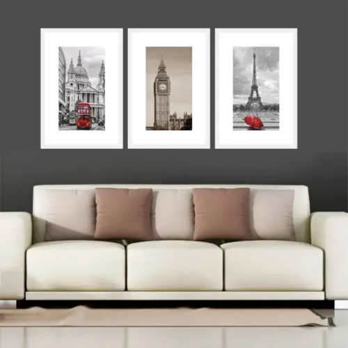 Kit 3 Quadros Decorativos Torre Eiffel Big Ben Londres Paris