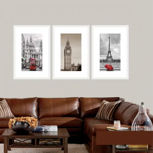 Kit 3 Quadros Decorativos Torre Eiffel Big Ben Londres Paris
