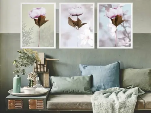 Kit 3 Quadros Decorativos Trio Rosa Branca Botânico Moldura