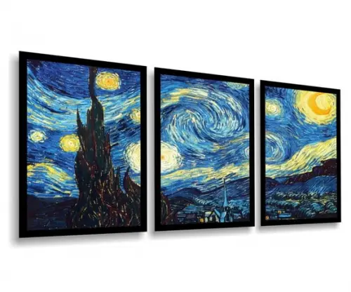 Kit 3 Quadros Decorativos Van Gogh Noite Estrelada Moldura