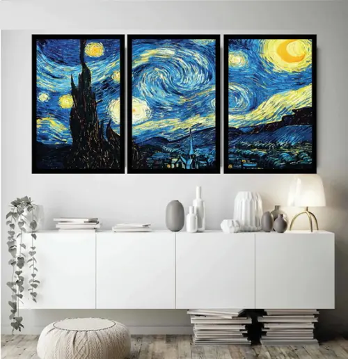 Kit 3 Quadros Decorativos Van Gogh Noite Estrelada Moldura