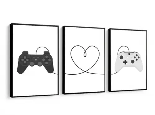Kit 3 Quadros Decorativos Vídeo Game Manetes Gamer Moldura