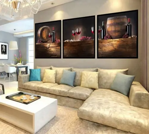Kit 3 Quadros Decorativos Vinho Cozinha Restaurante Bares