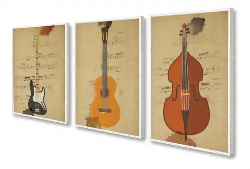 Kit 3 Quadros Decorativos Vintage Instrumentos Com Moldura