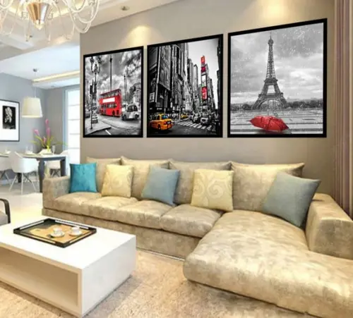 Kit 3 Quadros Decorativos, Londres Paris e Nova York Cidades