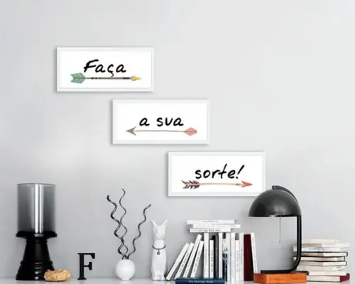 Kit 3 Quadros Faça Sua Sorte Frases Casal Decoração Molduras