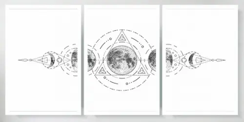 Kit 3 Quadros Fases Da Lua Decoração Conjunto Com Molduras