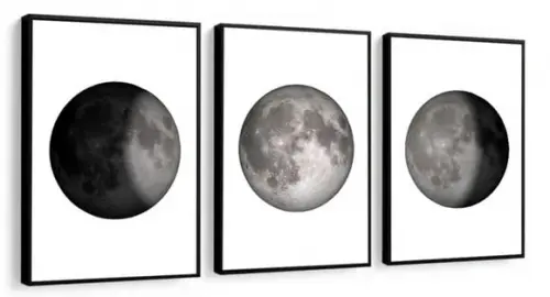 Kit 3 Quadros Fases Da Lua Decoração Conjunto Com Molduras