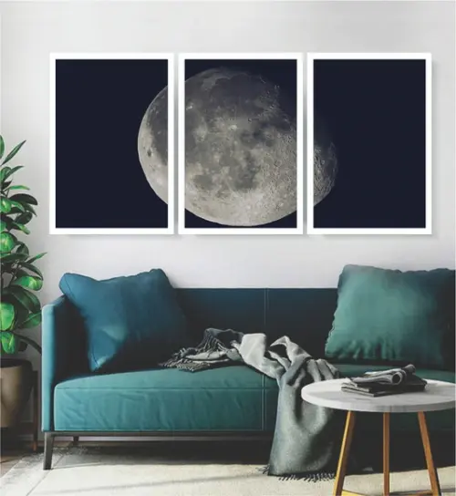 Kit 3 Quadros Fases Da Lua Decoração Lua Cheia Com Moldura
