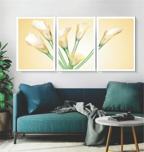 Kit 3 Quadros Flor Copo De Leite Decoração Botânico Moldura