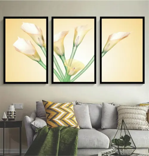 Kit 3 Quadros Flor Copo De Leite Decoração Botânico Moldura