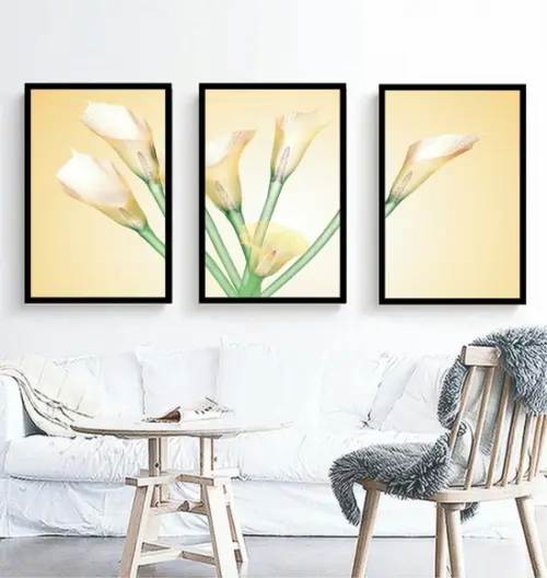 Kit 3 Quadros Flor Copo De Leite Decoração Botânico Moldura