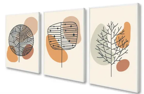 Kit 3 Quadros Flores Geométrico Desenho Decoração Molduras