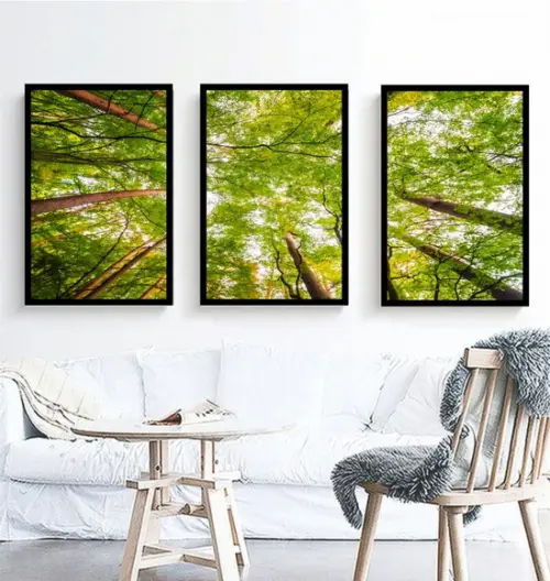 Kit 3 Quadros Floresta Verde Decoração Conjunto Com Molduras