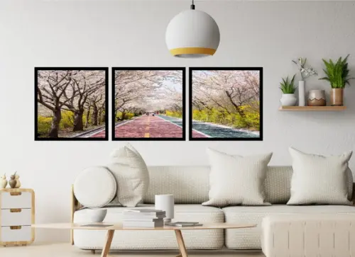 Kit 3 Quadros Florestas Estrada Decoração Paisagem Molduras