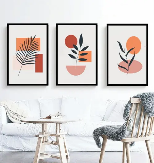 Kit 3 Quadros Folhagem Abstrato Moderno Decoração Moldura