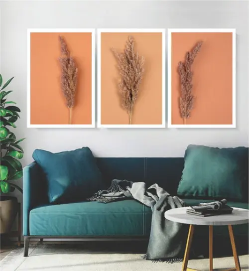 Kit 3 Quadros Folhagem Botânico Conjunto Decoração Moldura