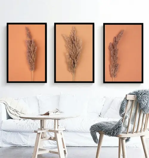 Kit 3 Quadros Folhagem Botânico Conjunto Decoração Moldura