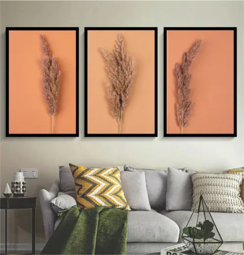 Kit 3 Quadros Folhagem Botânico Conjunto Decoração Moldura