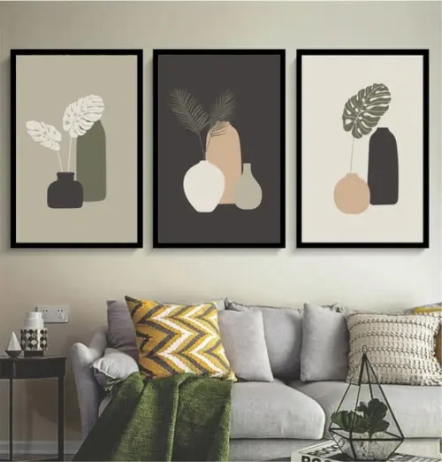 Kit 3 Quadros Folhagem Decoração Costela Conjunto Moldura