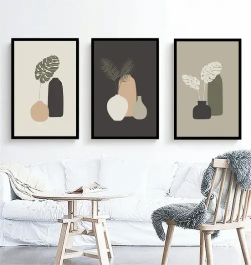 Kit 3 Quadros Folhagem Decoração Costela Conjunto Moldura