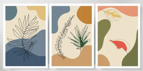 Kit 3 Quadros Folhagem Desenho Decoração Conjunto Moldura
