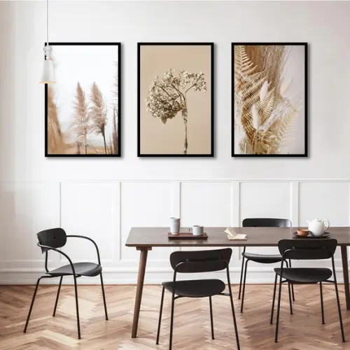 Kit 3 Quadros Folhagem Dourada Botânico Decoração Molduras