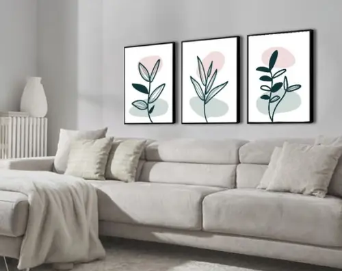 Kit 3 Quadros Folhagem Flores Decoração Botânico Com Moldura