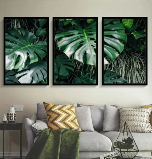 Kit 3 Quadros Folhagem Monstera Decoração Botânico Molduras
