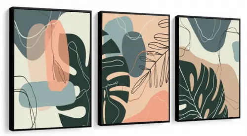 Kit 3 Quadros Folhagem Monstera Decoração Conjunto Molduras