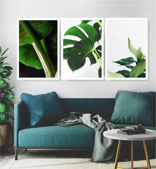 Kit 3 Quadros Folhagem Monstera Verde Decoração Com Moldura