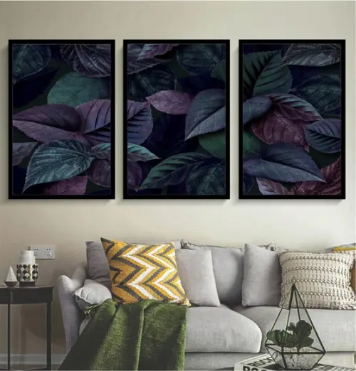 Kit 3 Quadros Folhagem Tropical Decoração Conjunto Moldura
