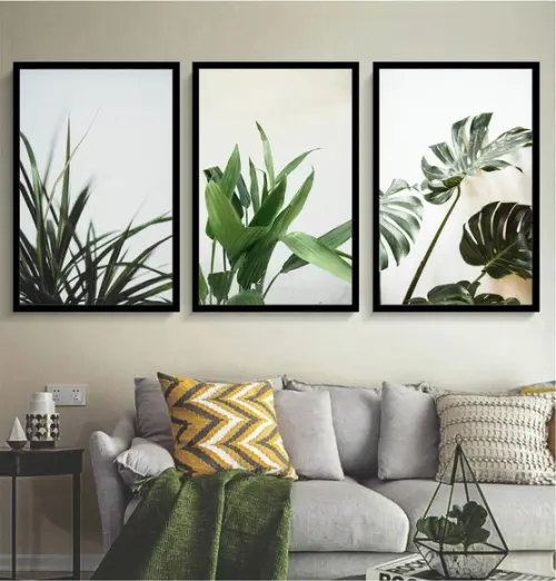 Kit 3 Quadros Folhagem Verde Conjunto Decoração Com Molduras